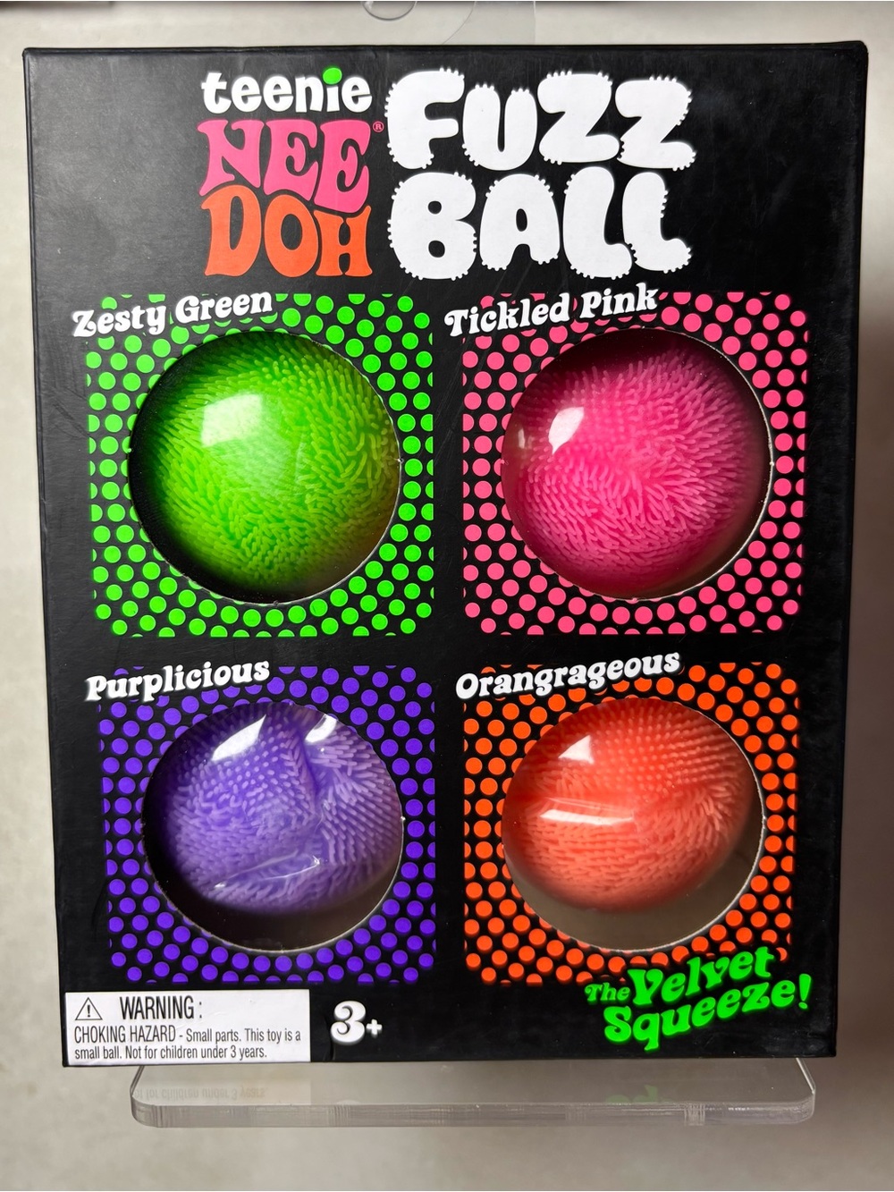NeeDoh Teenie 4 pack Fuzzballs - (Green, Pink, Purple, Orange)